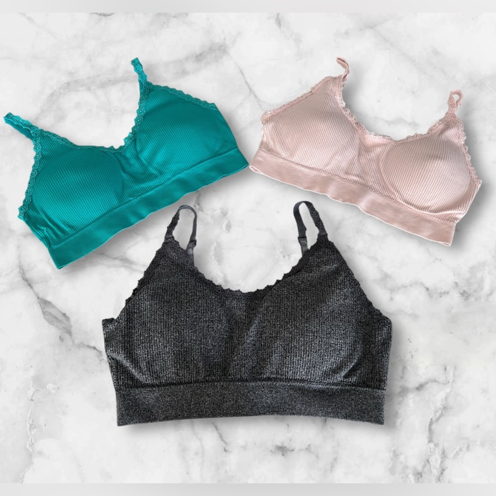 Daisy Fuentes Bralettes Bundle of 3 Removeable Pads Adjustable Straps Size L